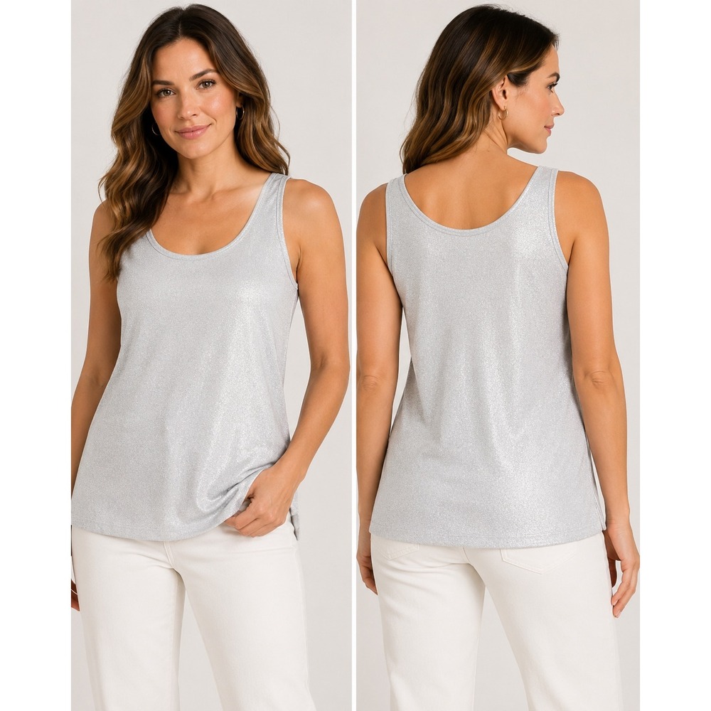 Merona Womens XXL Silver Metallic Sparkle Scoop Neck Tank Top Sleeveless Knit